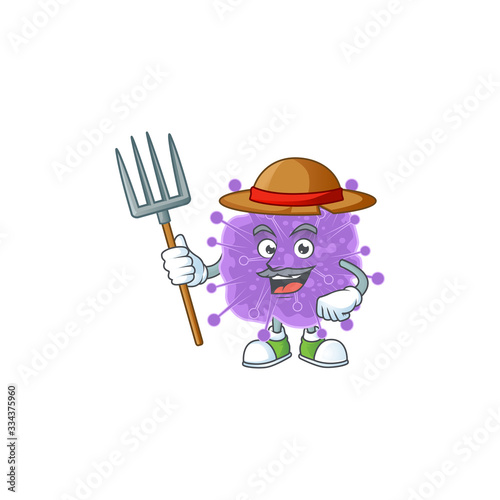 Coronavirus influenza in Farmer mascot design with hat and pitchfork