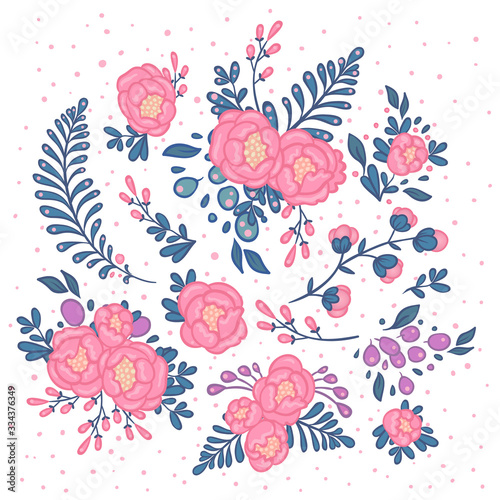 Vintage floral hand drawn rose with leaves. Tattoo flower design element. Iso...