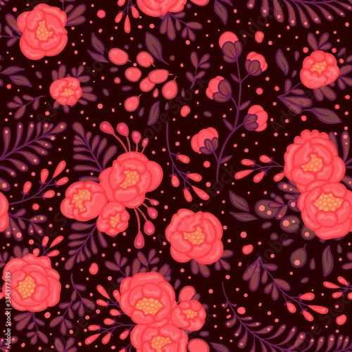 Seamless roses pattern. Vector illustration in freehand style. Stylish floral...