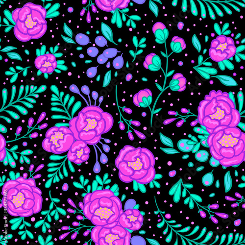 Seamless roses pattern. Vector illustration in freehand style. Stylish floral...