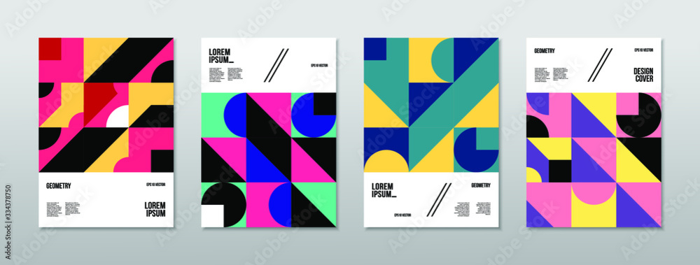 Vintage retro design vector covers set. Swiss style colorful geometric compositions for book covers, posters, flyers, magazines, business annual reports (100 matches)