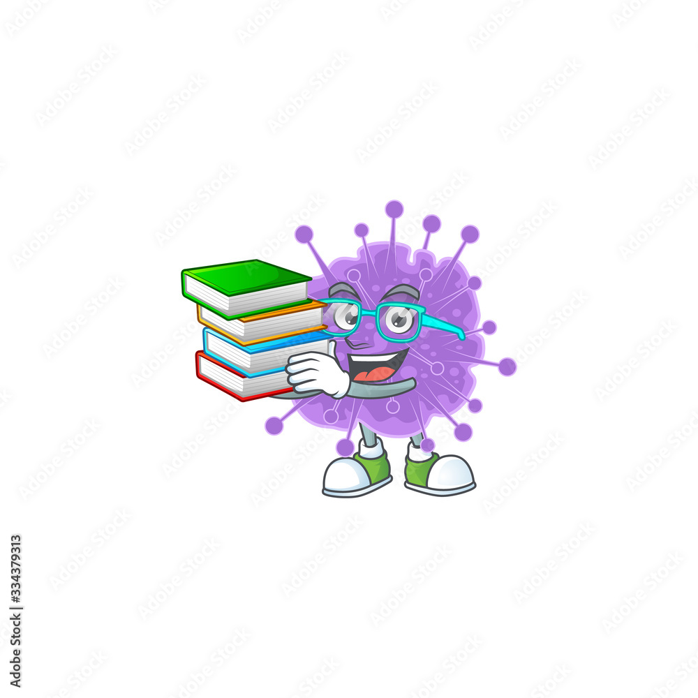 A hard-working student in coronavirus influenza cartoon design with book