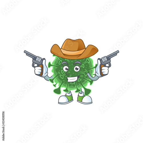 Cool cowboy cartoon design of wuhan coronavirus holding guns