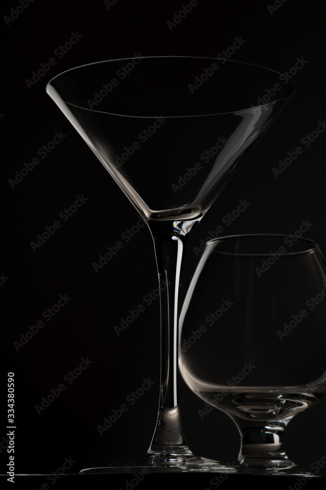 Close-up two empty glasses for whiskey Close-up two empty glasses for whiskey
