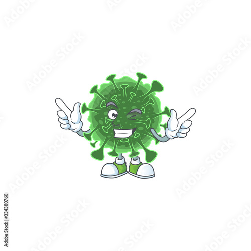 Funny wuhan coronavirus cartoon design style with wink eye face