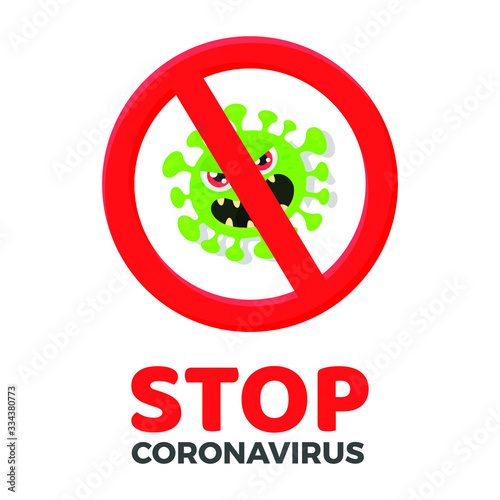 Corona virus Icon with  Prohibit Sign, 2019-nCoV Novel Corona virus Bacteria.No Infection and Stop Corona virus Concept.Dangerous Corona virus Cell in China, Wuhan/USA/Italy/Spain.Isolated Vector Icon