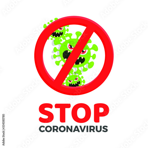 Corona virus Icon with  Prohibit Sign, 2019-nCoV Novel Corona virus Bacteria.No Infection and Stop Corona virus Concept.Dangerous Corona virus Cell in China, Wuhan/USA/Italy/Spain.Isolated Vector Icon