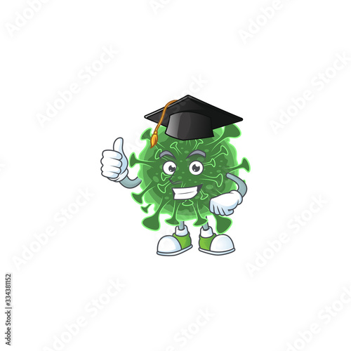 Happy face of wuhan coronavirus in black graduation hat for the ceremony