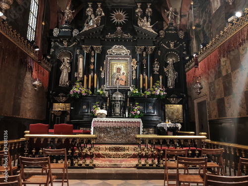 Czestochowa, Poland, March 19, 2020: Jasna Gora Monastery: chapel and Wonderful Image of the Black Madonna of Czestochowa