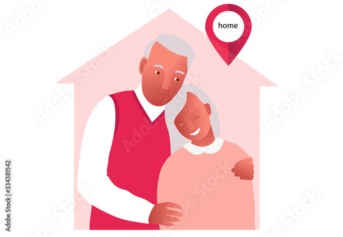 2019-ncov quarantine. Senior couple. Lockdown, quarantine. Family apart. Stay home. Coronavirus panic. Isolated old people vector illustration.