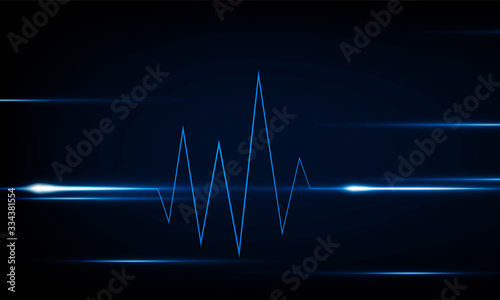 abstract technology lights dark backdrop with Arrow Light Blue Heart pulse monitor with signal. Heart beat. icon. Hitech communication. Coronavirus Infection