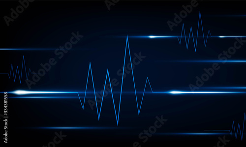 abstract technology lights dark backdrop with Arrow Light Blue Heart pulse monitor with signal. Heart beat. icon. Hitech communication. Coronavirus Infection
