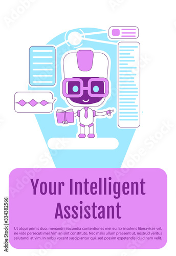 Personal assistant bot poster flat silhouette vector template. Brochure, booklet one page concept design with cartoon characters. Intelligent virtual assistance flyer, leaflet with text space