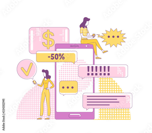 Wallpaper Mural Viral marketing thin line concept vector illustration. Friends chatting 2D cartoon characters for web design. Internet promotion strategy, social media communication, mobile advertising creative idea Torontodigital.ca