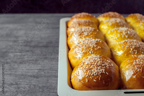 Fresh pies taken out of the oven.