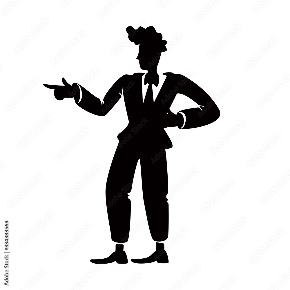 Handsome guy flirting, having fun black silhouette vector illustration. Confident old school male person pose. Retro style man gesturing 2d cartoon character shape for commercial, animation, printing Handsome guy flirting, having fun black silhouette vector illustration. Confident old school male person pose. Retro style man gesturing 2d cartoon character shape for commercial, animation, printing