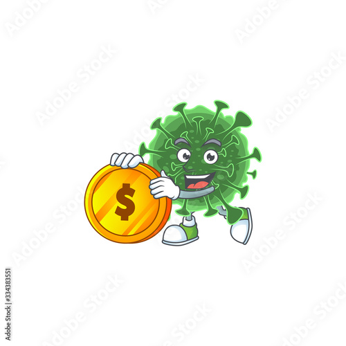 mascot cartoon character style of wuhan coronavirus showing one finger gesture