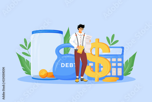 Tax calculator flat concept vector illustration. Financier, economist, taxpayer studying bills 2D cartoon character for web design. Financial management, economic literacy, budget audit creative idea