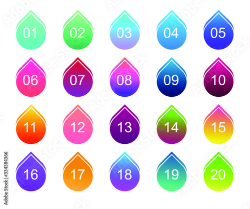 Super set arrow bullet point triangle flags on white background.
 Colorful gradient markers with number from 1 to 20. Modern vector illustration photo