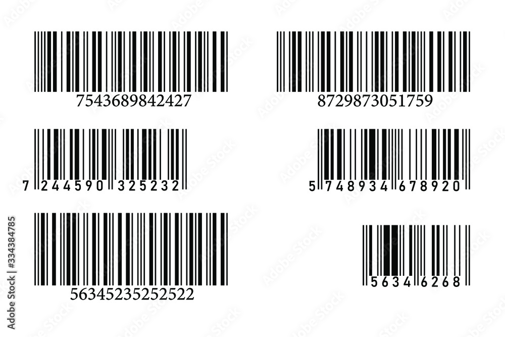 Set of Barcode icon vector with numbers and pattern of parallel lines.vector illustration design. Concept object design for product. Black striped code for digital identification. Business barcodes Set of Barcode icon vector with numbers and pattern of parallel lines.vector illustration design. Concept object design for product. Black striped code for digital identification. Business barcodes