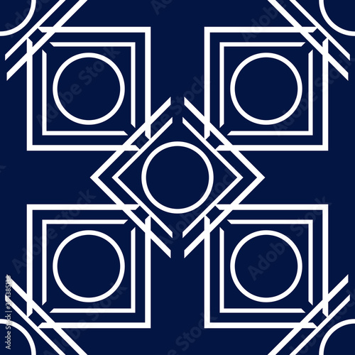 Geometric print. White pattern on dark blue seamless background