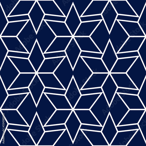 Seamless pattern in arabic style. White print on dark blue background