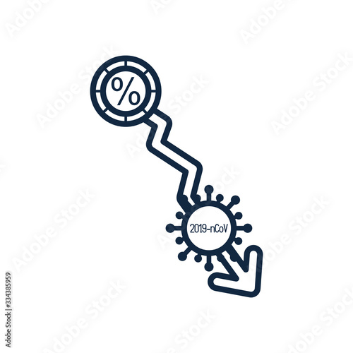 stock market crash concept, descending financial arrow and coin and coronavirus symbol icon, line style