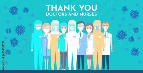 Thank you doctors and nurses working in the hospitals and fighting the coronavirus, vector illustration