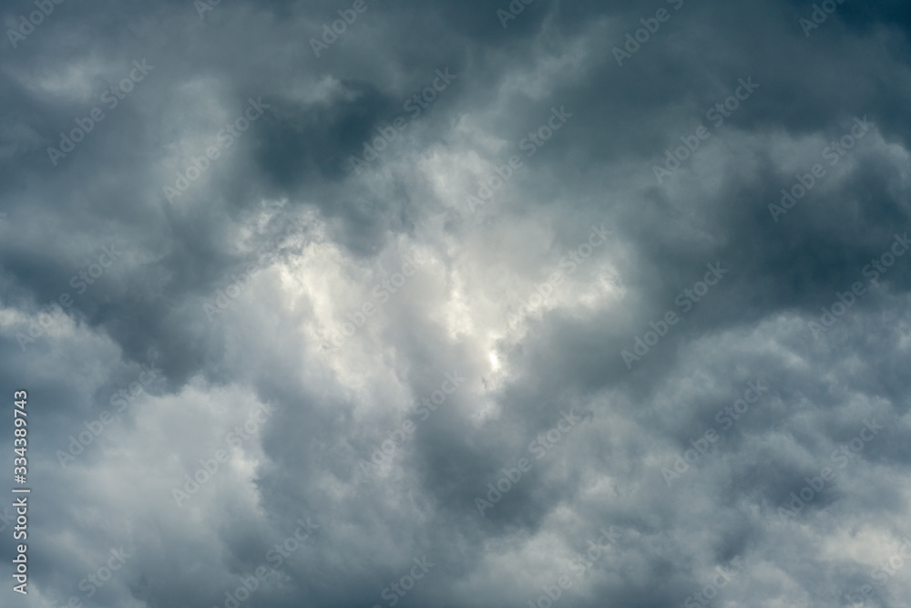 Dramatic overcast sky with gray and blue toned clouds
