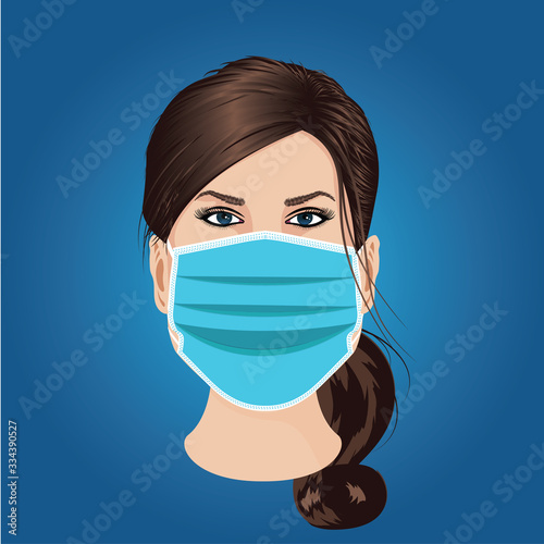 Healthy of female wear protective mask against infectious diseases and flu. Stop the infection. Health care concept. Vector illustration.