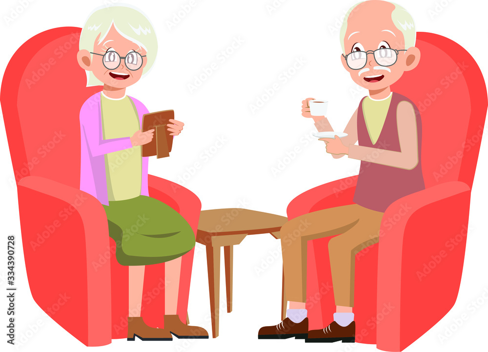 Grandmother and grandfather are relaxing together on their sofa vector illustration Grandmother and grandfather are relaxing together on their sofa vector illustration