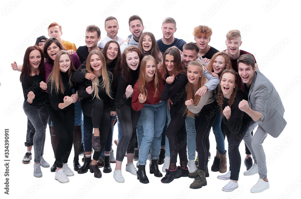 side view. group of happy young people standing together