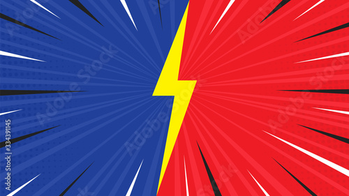 Versus screen flat style design vector illustration. Fight screen for battle or gaming. Red versus blue. Fight.