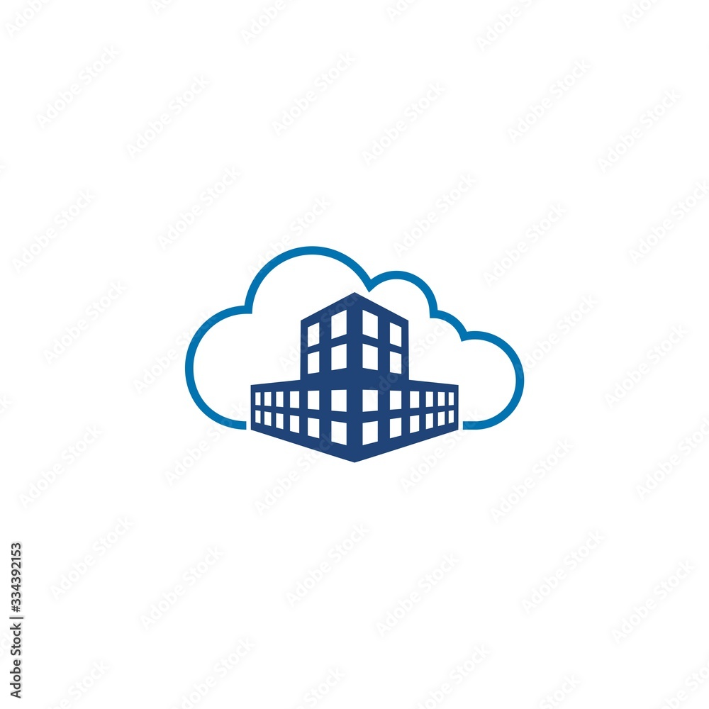 Building and cloud real estate icon isolated on white background