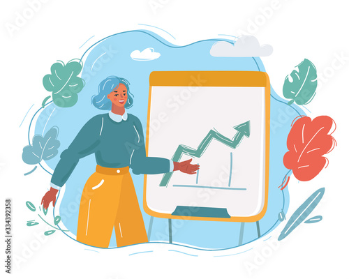 Woman giving presentation to team colleagues. Young cheerful woman giving presentation
