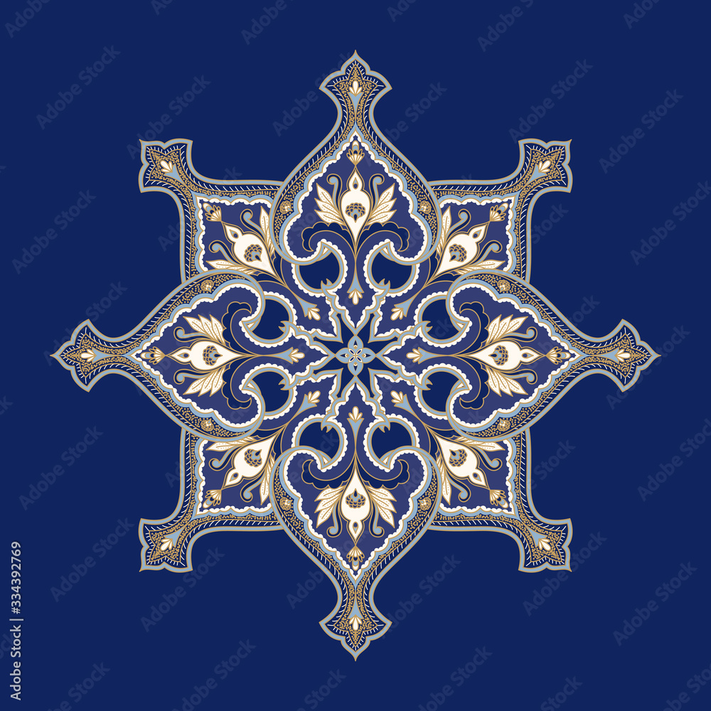 Indian paisley pattern vector element. Damask arabesque motif design. Ethnic mandala medallion print. Oriental floral ornament.