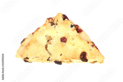 cranberry scone Triangular shape isolated on white background. close up photo.