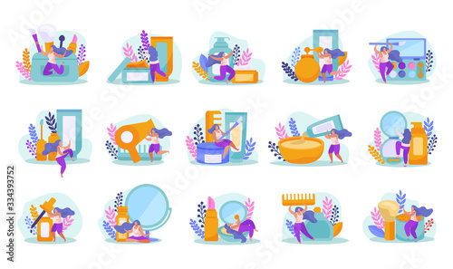 Beauty Salon Flat Recolor Icon Set