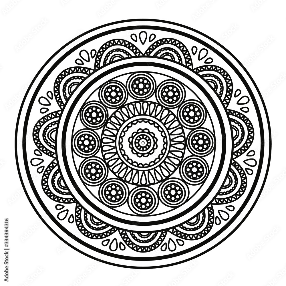 Round pattern in the form of a mandala for henna, mehndi, tattoo, decoration. Decorative ornament in ethnic oriental style. Coloring book page. Vector illustration.