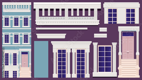 Manhattan style old big house vector illustration. Beautiful historical house for game design projects etc.