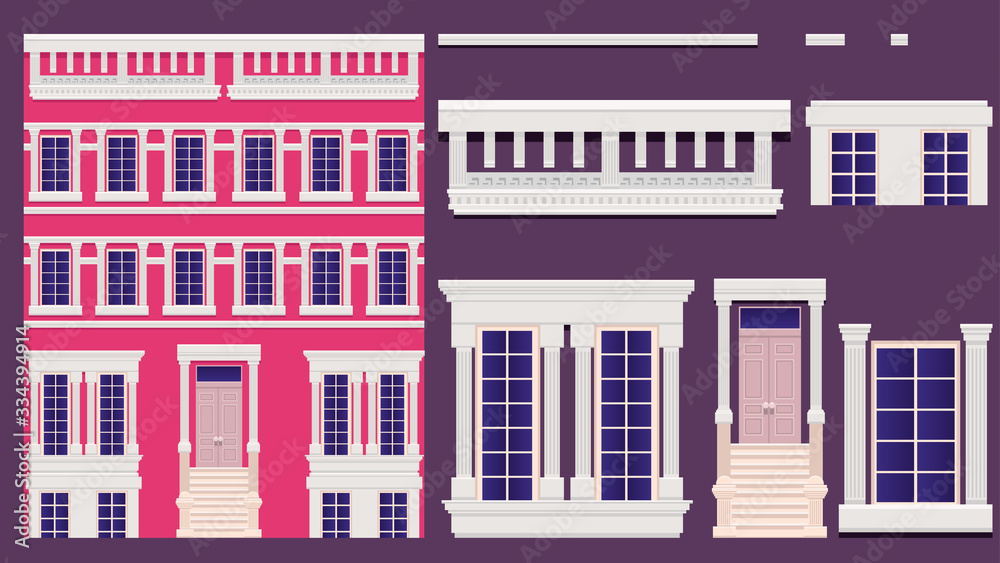 Manhattan style old big house vector illustration. Beautiful historical house for game design projects etc.