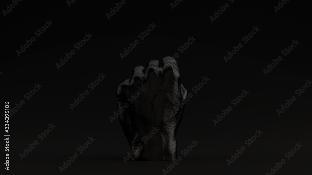 Black Raised Clenched Fist Anti Fascist Black Background 3d illustration 3d render