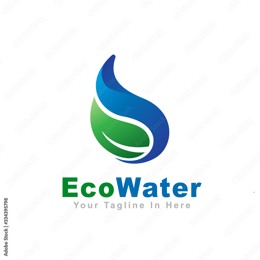 Water liquid drop with leaf logo design inspiration