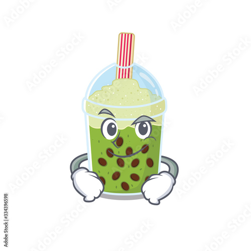 Funny matcha bubble tea mascot character showing confident gesture