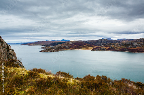 Beautiful view over a shore of lake in Scotland