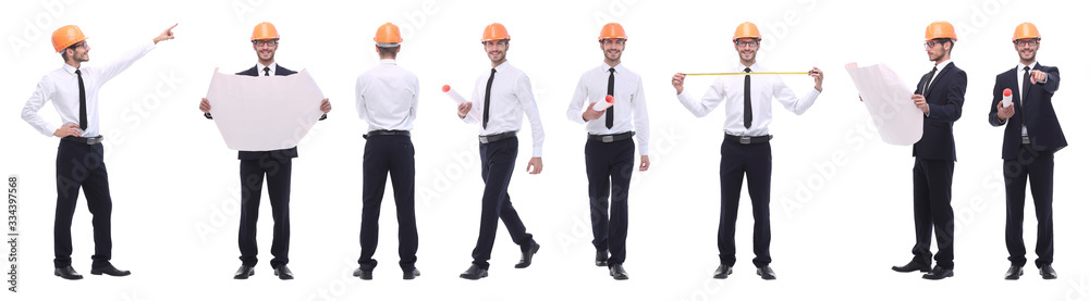 panoramic photo collage of qualified architect isolated on white panoramic photo collage of qualified architect isolated on white