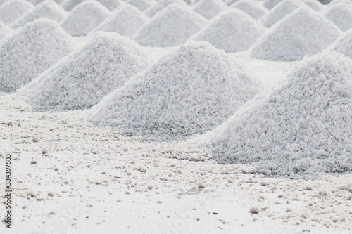 Sea salt piles in evaporation pond in Thailand photo