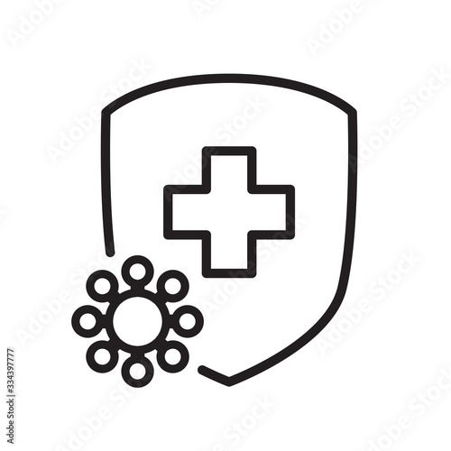 Healthcare icon with shield and coronavirus. Virus protection medicine concept illustration. Defence from Covid-19 