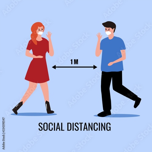 Social distancing, keep distance in public society people to protect from COVID-19 coronavirus outbreak spreading concept, vector illustration.
