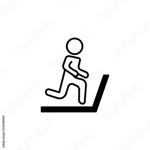 Running on machine icon. Cross trainer machine symbol. Icon of man on treadmill. Cardio, running machine, gym. Activity concept. Can be used for topics like sport, fitness, healthy lifestyle.